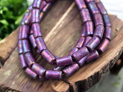*16* 9x5mm Metallic Purple Mother of Pearl Tube Beads