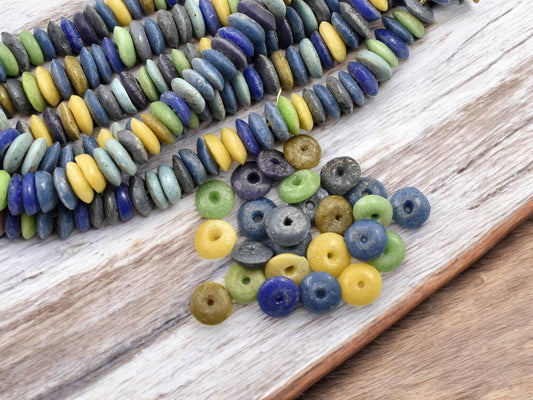 Fair Trade Beads - African Glass Beads - Recycled Glass Beads - Ashanti Glass - Heishi Beads - 13-15mm