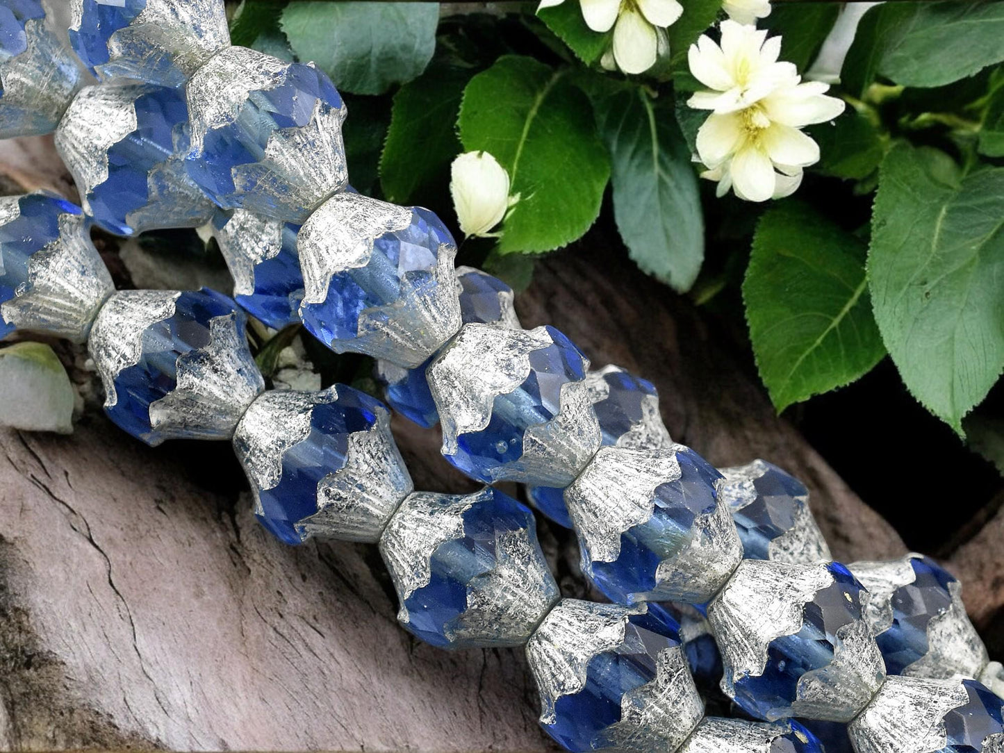 *10* 11x10mm Silver Washed Light Sapphire Turbine Bicone Beads