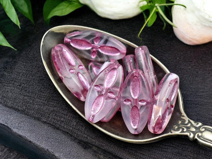 *10* 20x9mm Metallic Pink Washed White Crystal Cloud Marquise Oval Beads