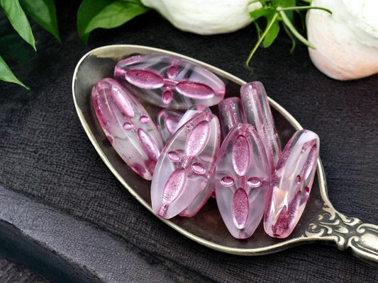 *10* 20x9mm Metallic Pink Washed White Crystal Cloud Marquise Oval Beads