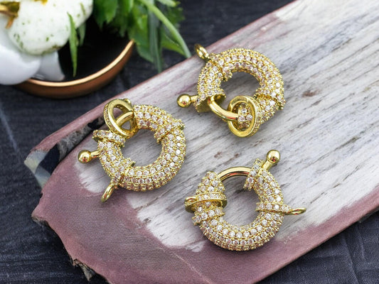 25x20mm 18k Gold Plated Micro Pave Cubic Zirconia Spring Ring Clasp
