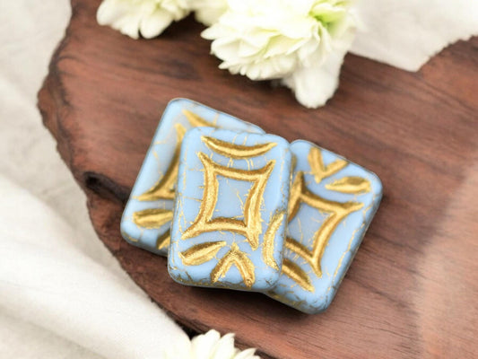 *2* 19x13mm Bronze Washed Matte Blue Turquoise Rectangle Beads