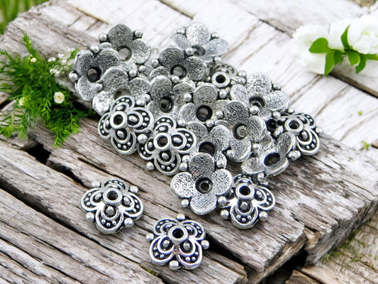 *100* 10mm Antique Silver Bead Caps