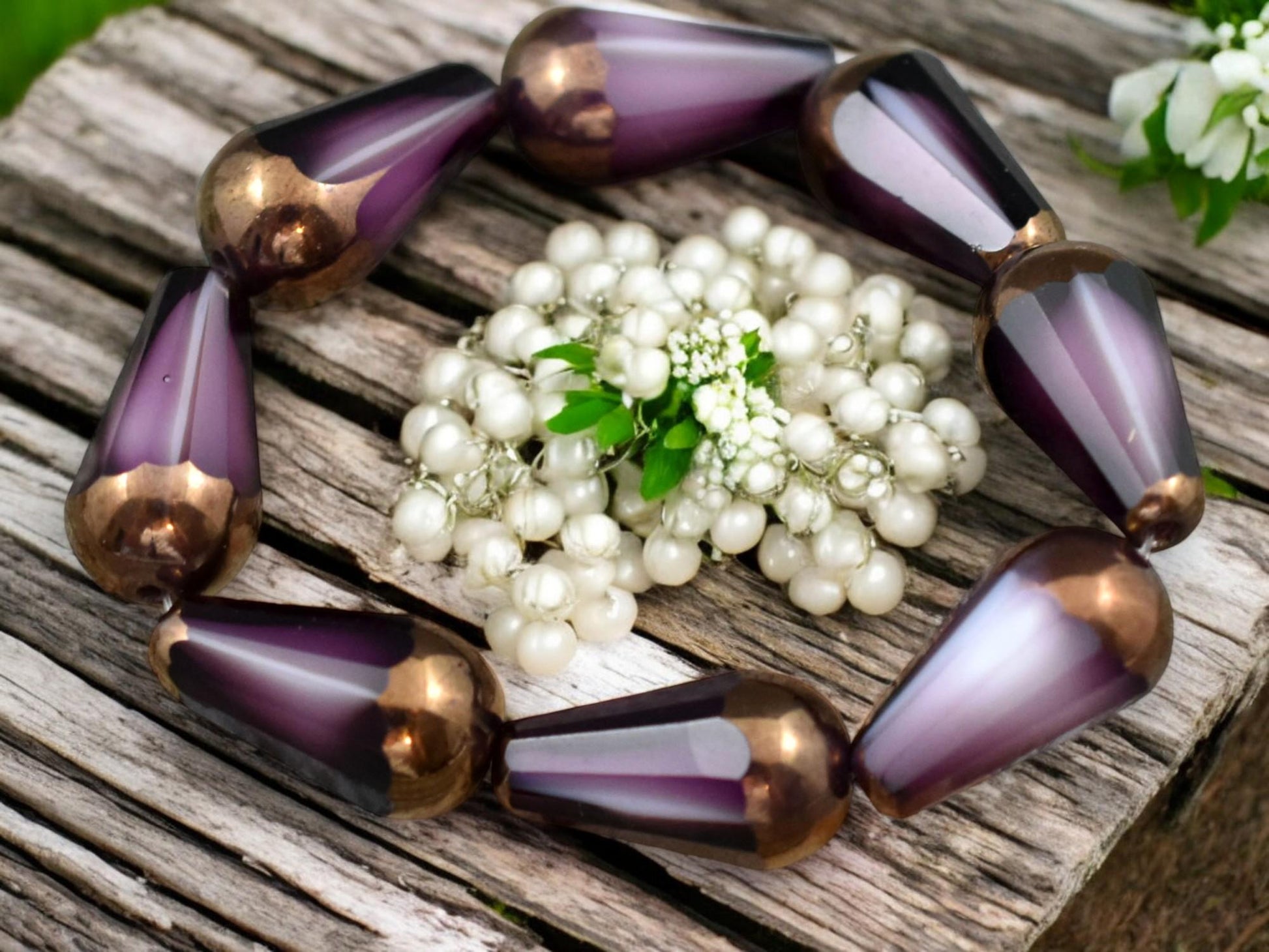 *8* 8x15mm Bronze Tipped Amethyst Cloud Faceted Drop Beads