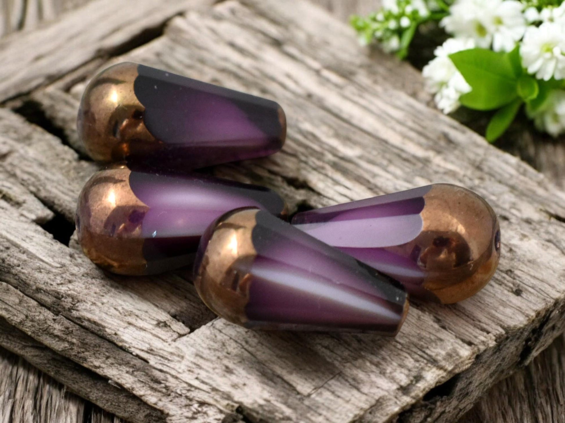 *8* 8x15mm Bronze Tipped Amethyst Cloud Faceted Drop Beads