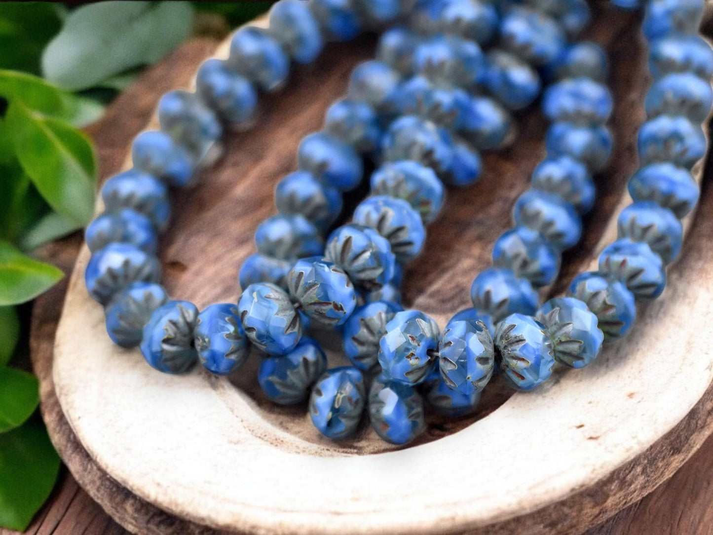 *25* 6x9mm Varigated Cornflower Blue Picasso Fire Polish Cruller Rondelle Beads