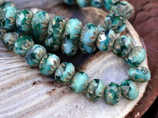 *25* 6x9mm Riviera Maya Picasso Fire Polish Cruller Rondelle Beads