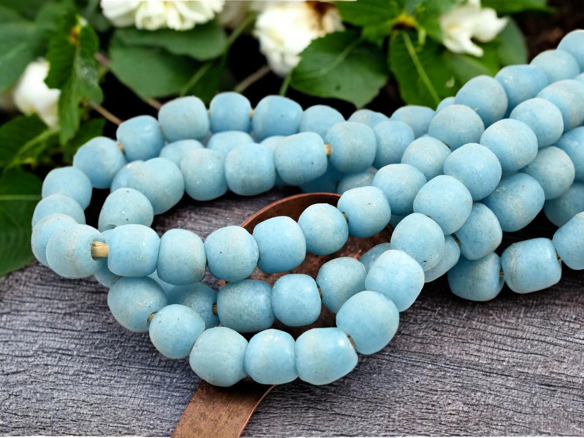 African Recycled Glass Beads - Fair Trade Beads - Krobo Beads - Powder Glass Beads - Approx 10-12mm - 19" Strand - (J49)