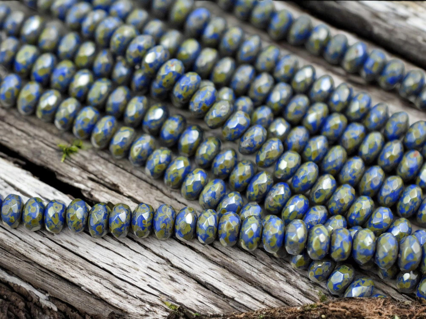 *21* 5x7mm Opaque Cobalt Travertine Fire Polished Rondelle Beads