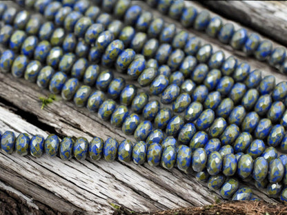 *21* 5x7mm Opaque Cobalt Travertine Fire Polished Rondelle Beads