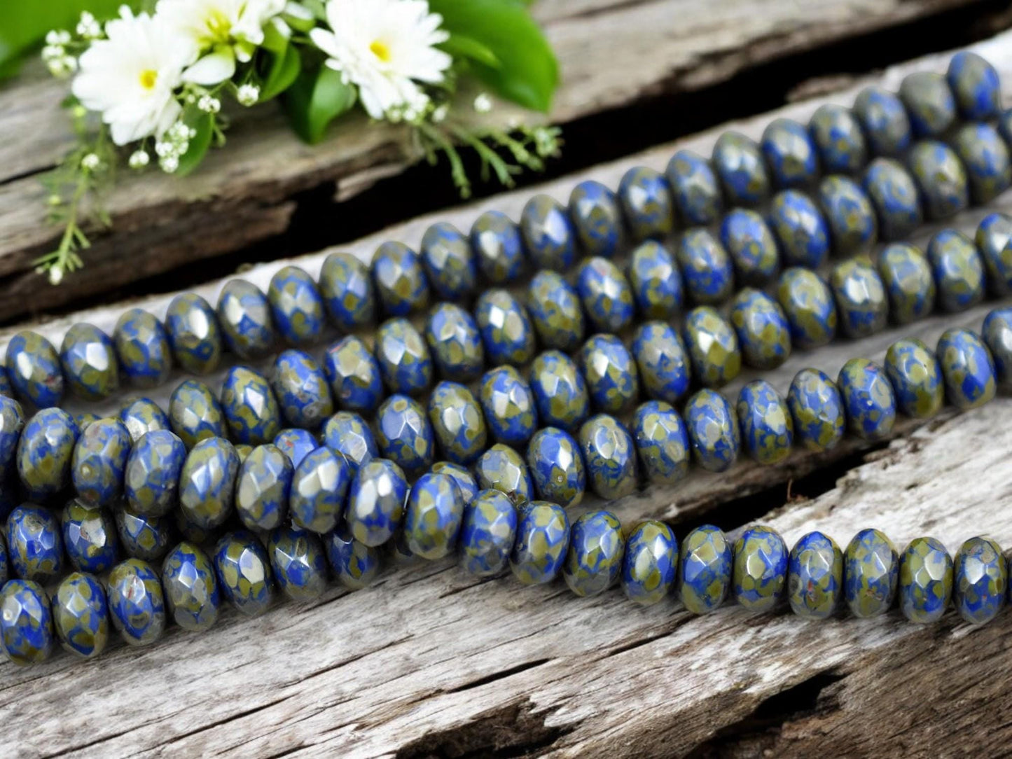 *21* 5x7mm Opaque Cobalt Travertine Fire Polished Rondelle Beads