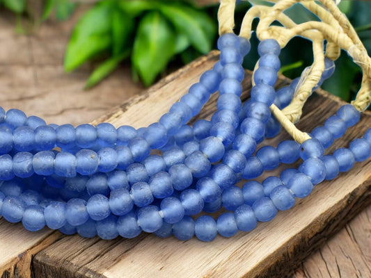 African Recycled Glass Beads - Fair Trade Beads - Sea Glass Beads - Powder Glass Beads - Approx 7-9mm - 21" Strand - (J52)