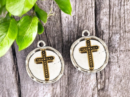 Cross Charms - Metal Charms - Religious Charms - Silver Charms - 10pcs - 23x19mm - (4765)