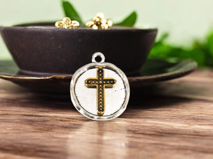 Cross Charms - Metal Charms - Religious Charms - Silver Charms - 10pcs - 23x19mm - (4765)