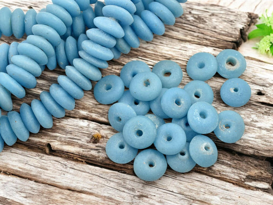 African Glass Beads - Recycled Glass Beads - Ashanti Glass - Heishi Beads - 13-15mm