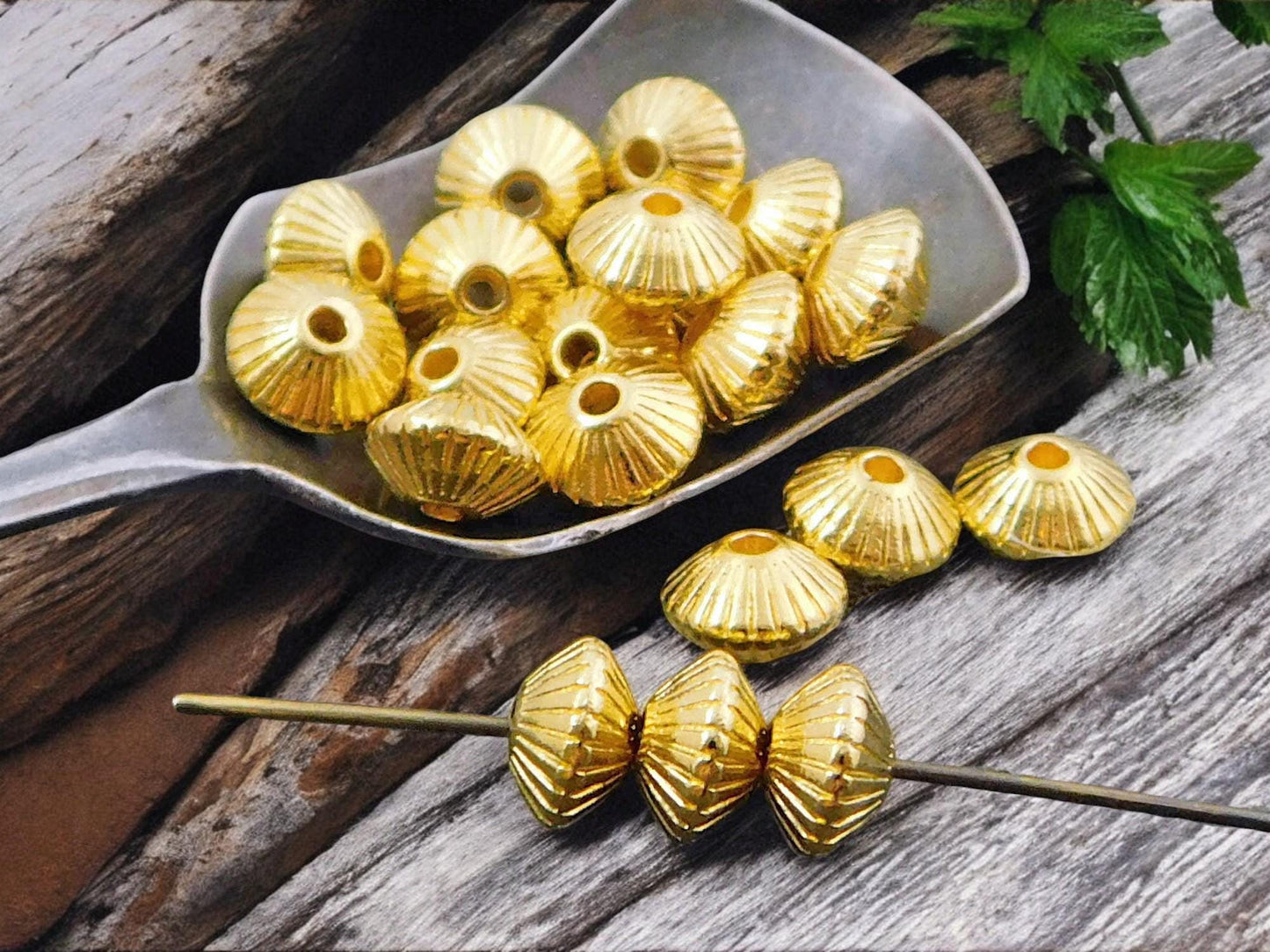 *100* 6x8mm Golden Fluted Bicone Spacer Beads