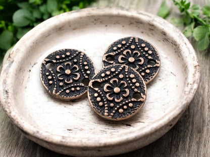 *50* 11mm Antique Copper Round Floral Connectors