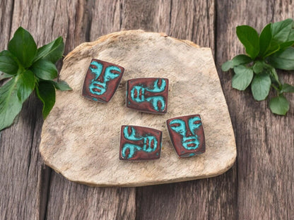 Metal Beads - Copper Beads - Mask Beads - Tribal Beads - Patina Beads - 12x10mm - 20pcs - (1963)