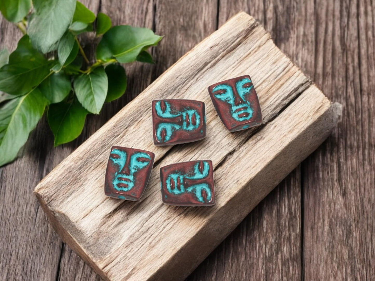 Metal Beads - Copper Beads - Mask Beads - Tribal Beads - Patina Beads - 12x10mm - 20pcs - (1963)