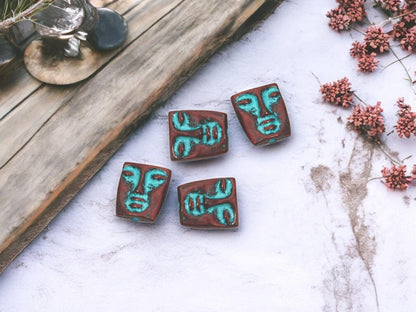 Metal Beads - Copper Beads - Mask Beads - Tribal Beads - Patina Beads - 12x10mm - 20pcs - (1963)