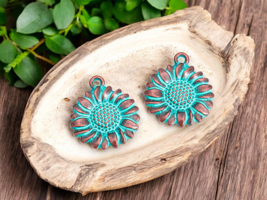 Sunflower Charms - Patina Charms - Metal Charms - Copper Charms - 15mm - 20pcs - 20x17pcs - (2332)