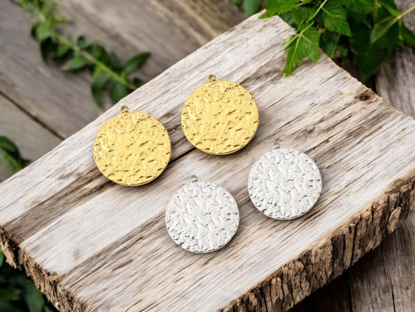 Metal Charms - Hammered Charms - Stainless Steel Charms - Minimalist Charms - Gold Charms - Silver Charms - 2pcs - 23x20mm