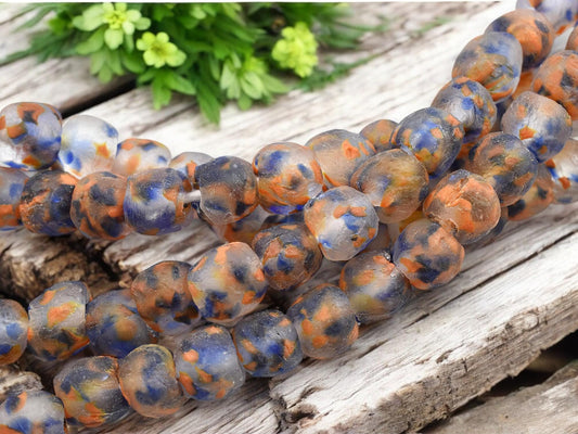 African Trade Beads - Fair Trade Beads - Powder Glass Beads - African Recycled Glass Beads - Approx 14-15mm - 10" Strand - (J42)