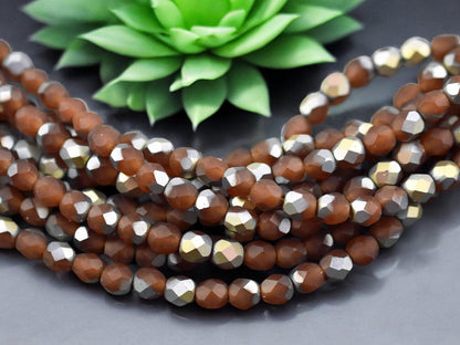 *25* 6mm Matte Carnelian Opaline Vitrail Fire Polished Round Beads