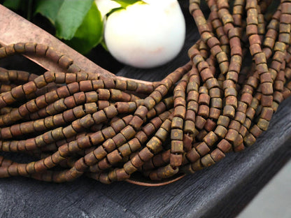 6/0 Aged Matte Dark Red Picasso Bugle Tube Seed Bead Mix (21" Strand)