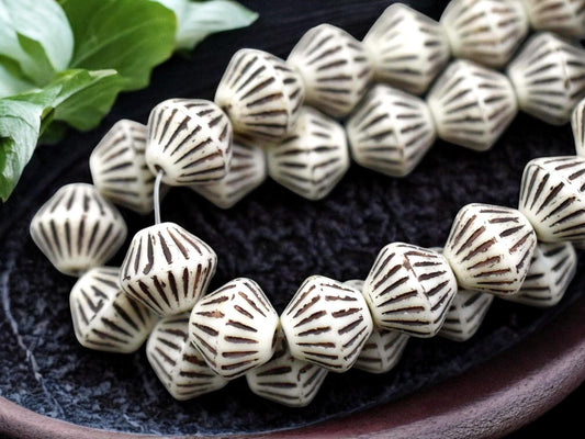 *15* 11mm Brown Washed Beige Bone African Bicone Beads