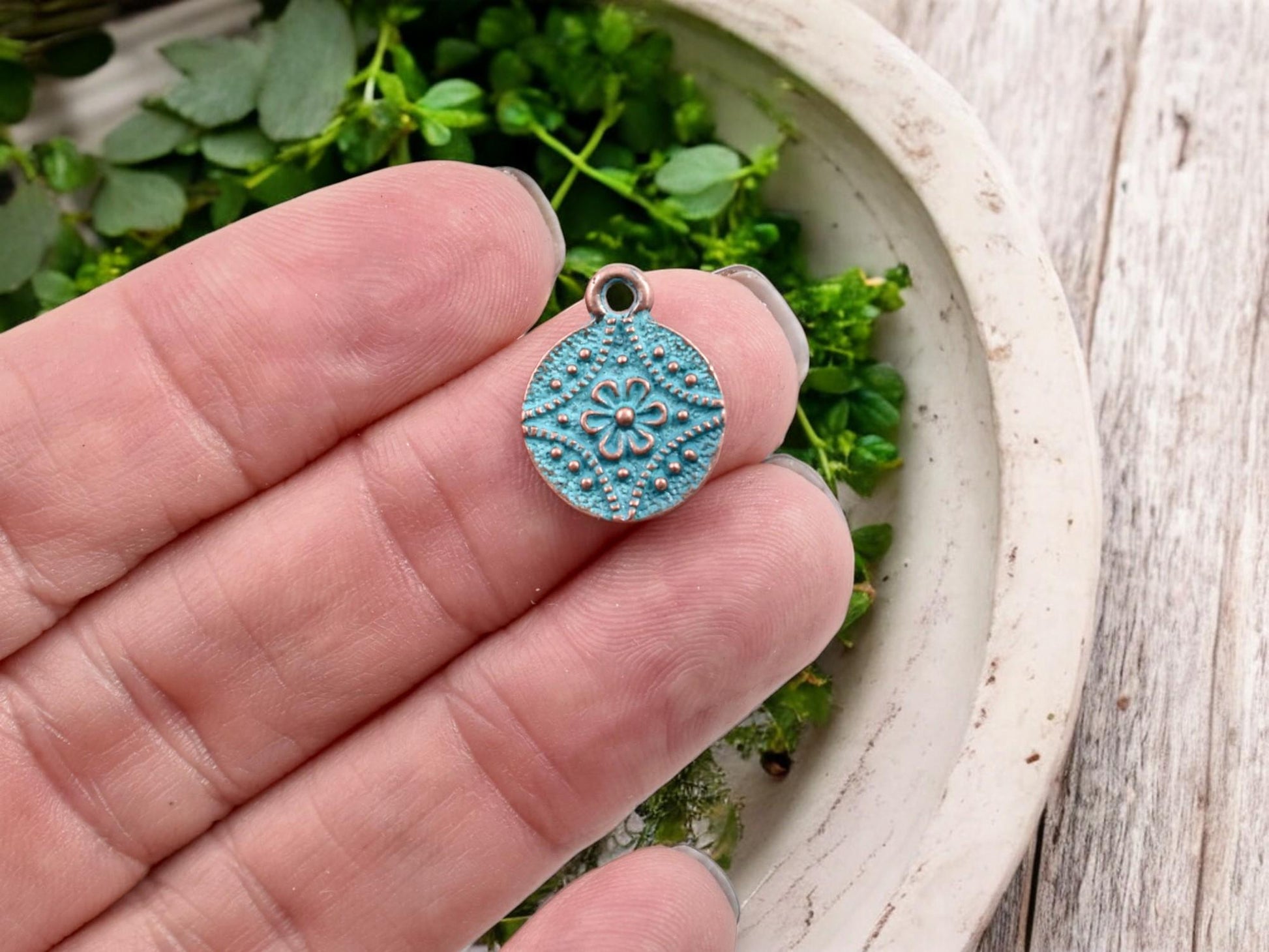 Metal Charms - Patina Charms - Flower Charms - Floral Charms - Copper Charms - 13mm - 20pcs - (1944)