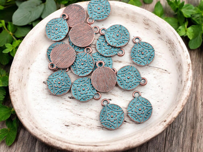 Metal Charms - Patina Charms - Flower Charms - Floral Charms - Copper Charms - 13mm - 20pcs - (1944)