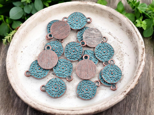 Metal Charms - Patina Charms - Flower Charms - Floral Charms - Copper Charms - 13mm - 20pcs - (1944)