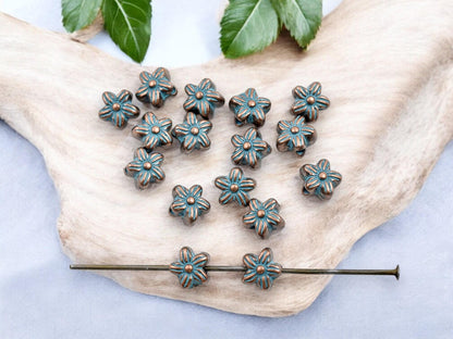Metal Beads - Copper Beads - Flower Beads - Floral Charm - Patina Beads - 7mm - 100pcs - (4633)