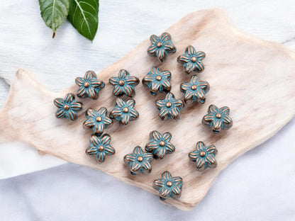Metal Beads - Copper Beads - Flower Beads - Floral Charm - Patina Beads - 7mm - 100pcs - (4633)