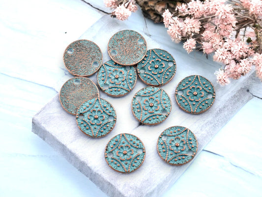 Metal Charms - Metal Connector - 2 Hole Connector - Floral Charms - Copper Charms - 11mm - 20pcs - (3388)