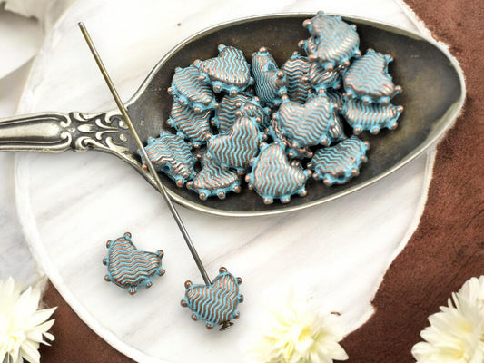 Metal Beads - Copper Beads - Heart Beads - Metal Heart Bead - Patina Beads - 10x8mm - 50pcs - (3287)