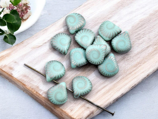 Czech Glass Beads - Laser Etched Beads - Briolette Beads - Teardrop Beads - Tear Drop Beads - 12x11mm - 12pcs - (A355)