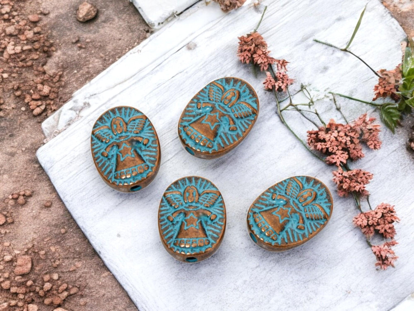 Metal Beads - Copper Beads - Angel Beads - Religious Beads - Patina Beads - 16x12mm - 20pcs - (2398)