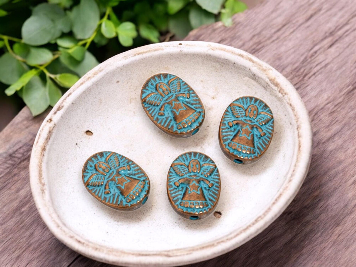 Metal Beads - Copper Beads - Angel Beads - Religious Beads - Patina Beads - 16x12mm - 20pcs - (2398)