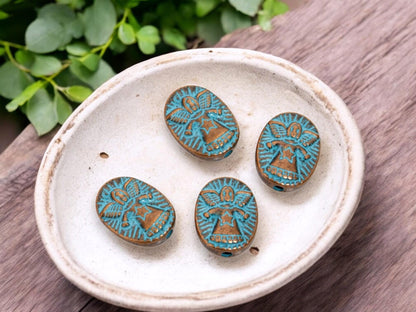 Metal Beads - Copper Beads - Angel Beads - Religious Beads - Patina Beads - 16x12mm - 20pcs - (2398)