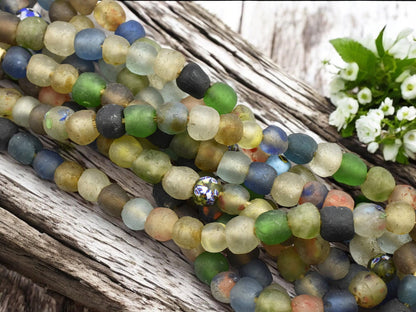 African Trade Beads - Fair Trade Beads - Powder Glass Beads - African Recycled Glass Beads - Approx 13-16mm - 10" Strand - (J44)
