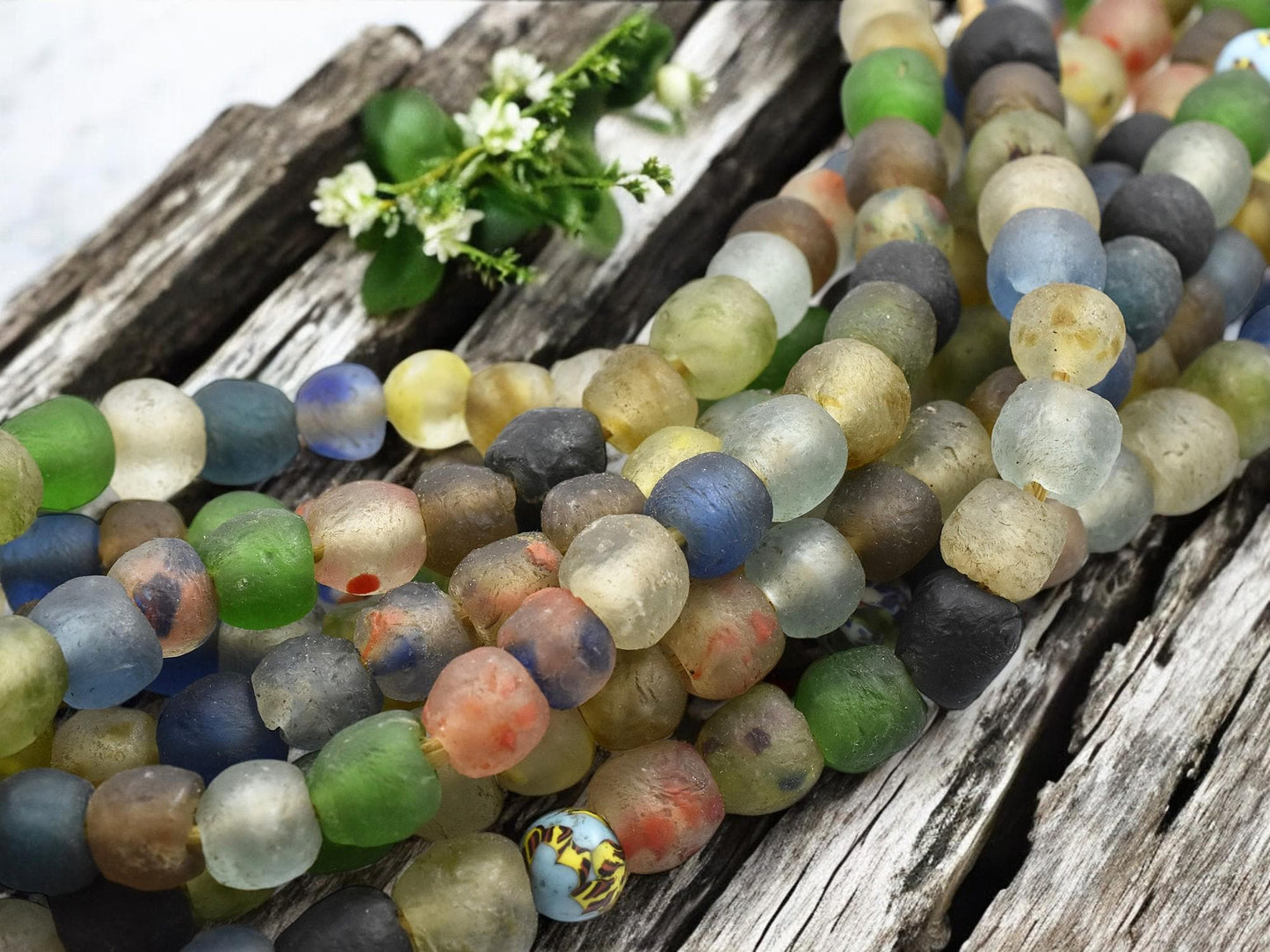 African Trade Beads - Fair Trade Beads - Powder Glass Beads - African Recycled Glass Beads - Approx 13-16mm - 10" Strand - (J44)