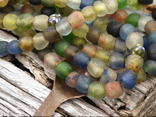 African Trade Beads - Fair Trade Beads - Powder Glass Beads - African Recycled Glass Beads - Approx 13-16mm - 10" Strand - (J44)
