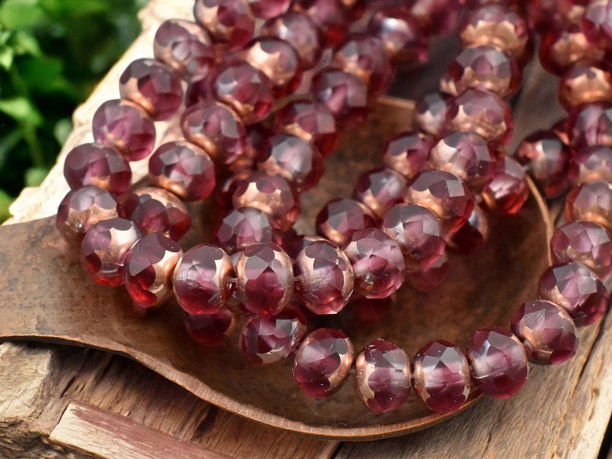 *25* 5x7mm Copper Washed Matte Fuchsia Crystal Fire Polished Rondelle Beads