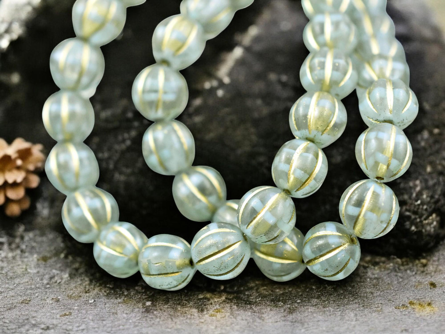 *20* 8mm Gold Washed Mint Crystal Melon Beads