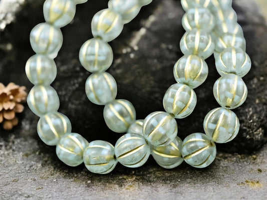 *20* 8mm Gold Washed Mint Crystal Melon Beads