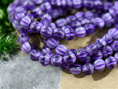 *25* 6mm Purple Pansy Round Melon Beads
