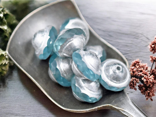 *15* 8x10mm Silver Washed Translucent Sky Blue Saturn Beads